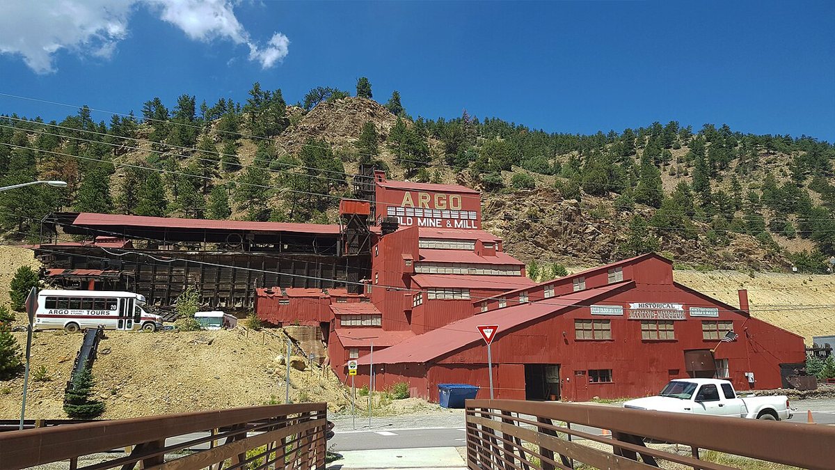 Idaho Springs Colorado mountain town along Clear Creek with historic buildings