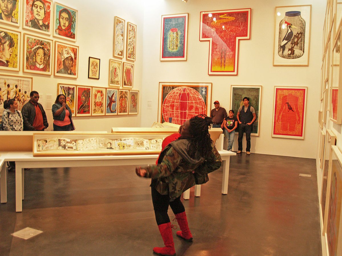 colorful prints on view in a gallery inside MCA Denver near Union Station