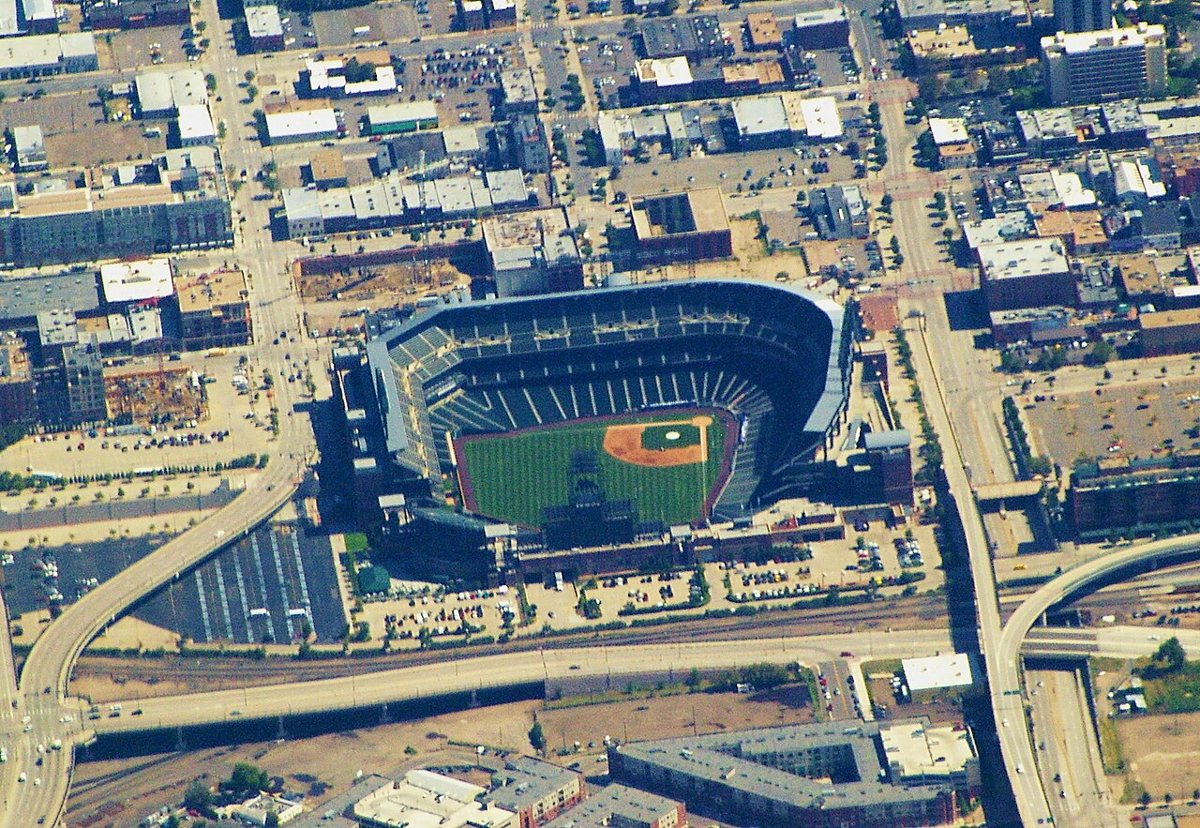 Coors Field baseball stadium exterior brick facade in Denver